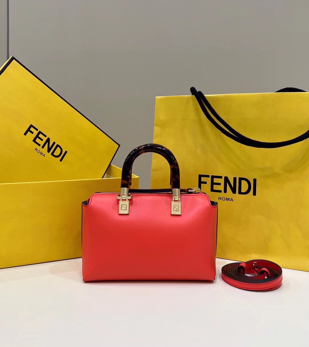 Fendi  Vitello King Plexiglass Logo Embossed Mini By The Way Top Handle Boston Bag Papavero Sold Out