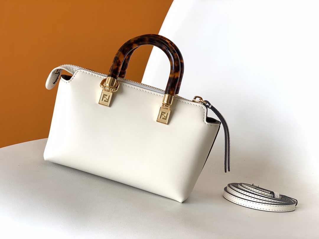 Fendi  Vitello King Plexiglass Logo Embossed Mini By The Way Top Handle Boston Bag White R