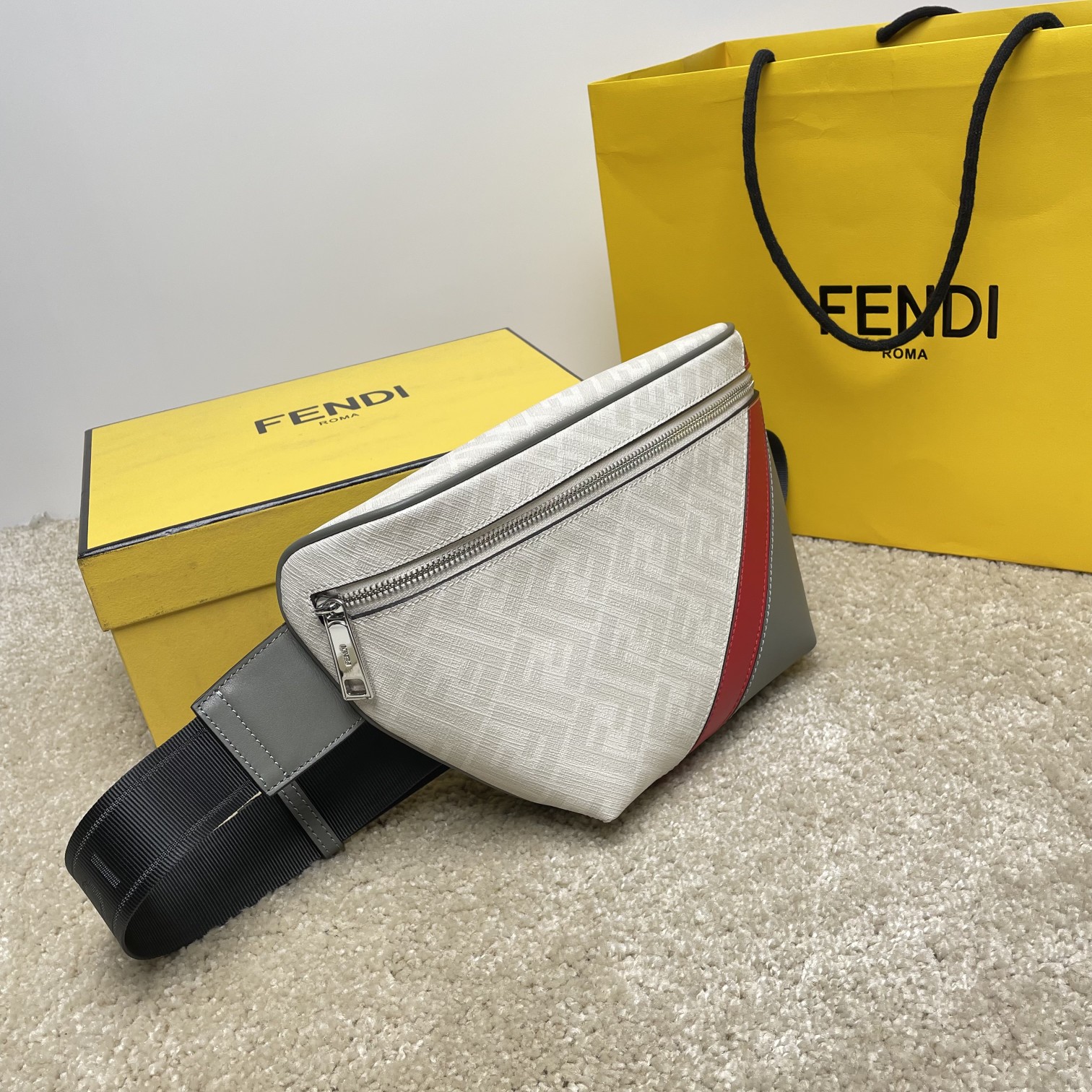 Fendi Zip Belt Bag Zucca Coated Canvas and Leather