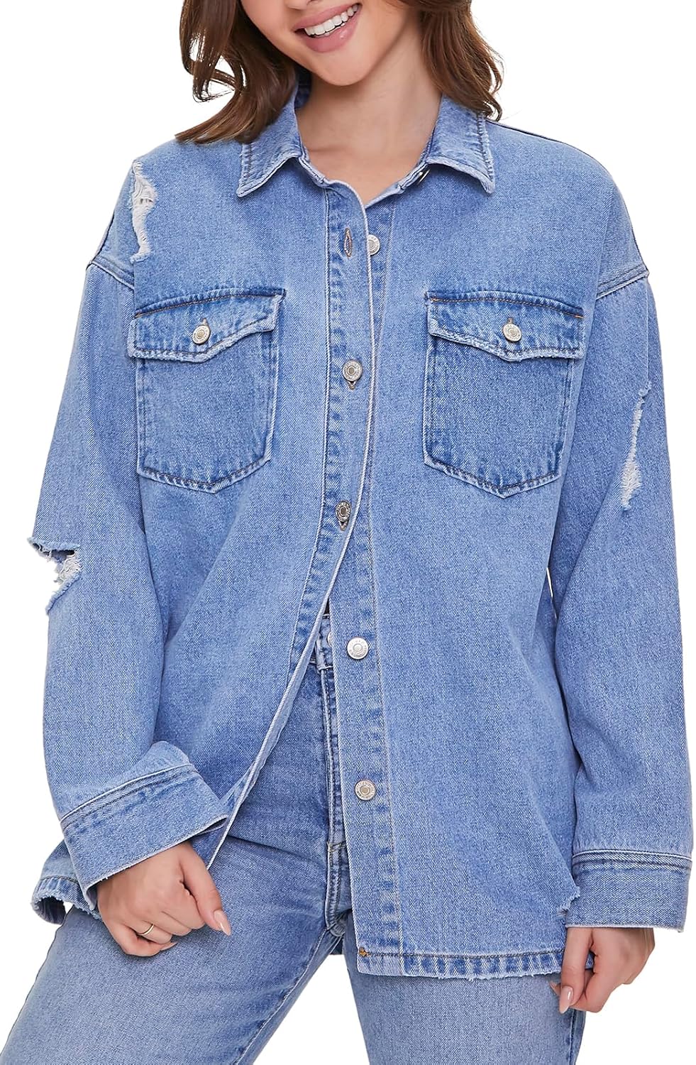 Forever 21 Women’s Denim Distressed Shacket