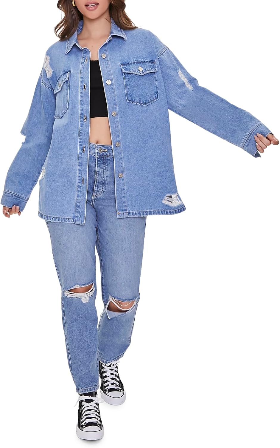 Forever 21 Women’s Denim Distressed Shacket