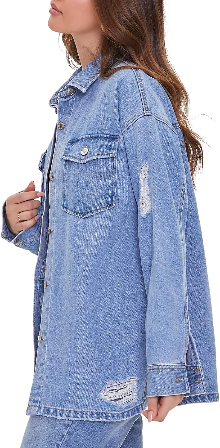 Forever 21 Women’s Denim Distressed Shacket