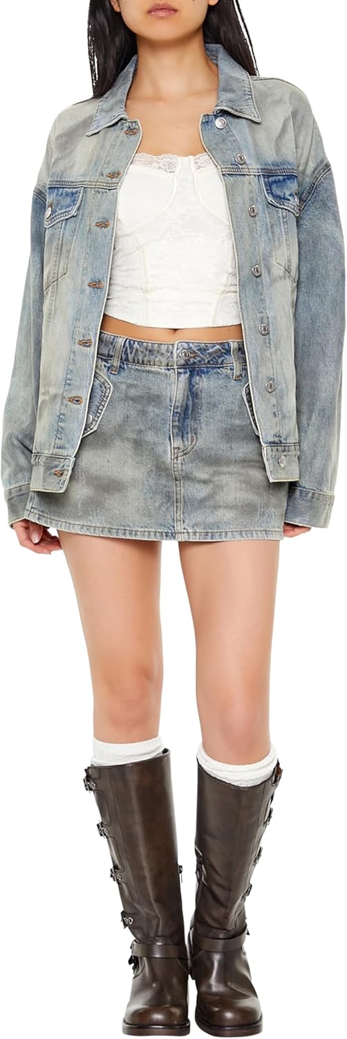 Forever 21 Women’s Mineral Wash Denim Trucker Jacket