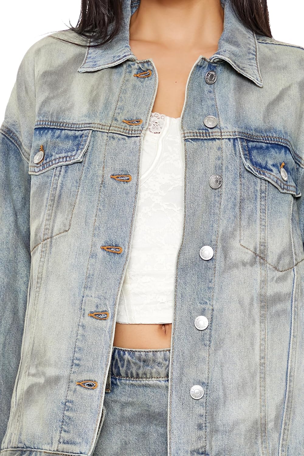 Forever 21 Women’s Mineral Wash Denim Trucker Jacket