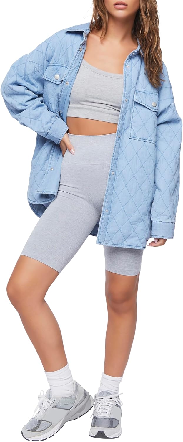 Forever 21 Women’s Quilted Dolphin-Hem Shacket