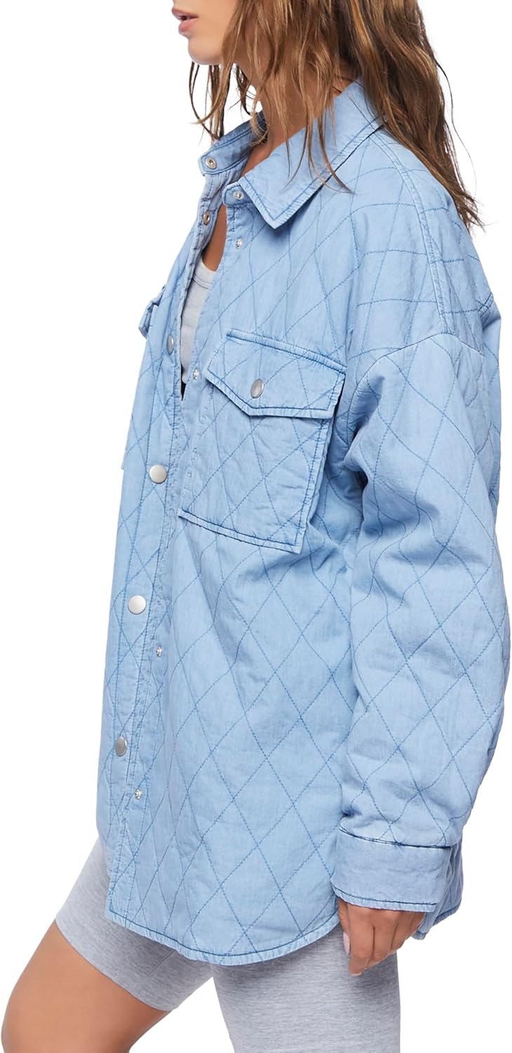 Forever 21 Women’s Quilted Dolphin-Hem Shacket