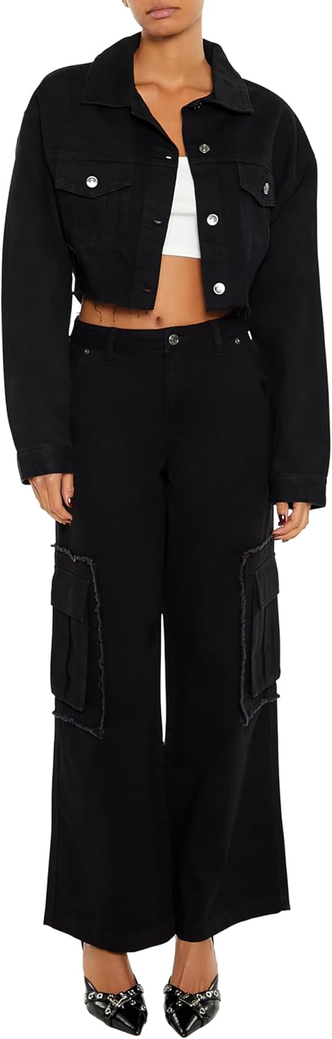 Forever 21 Women’s Rhinestone Chain Denim Jacket