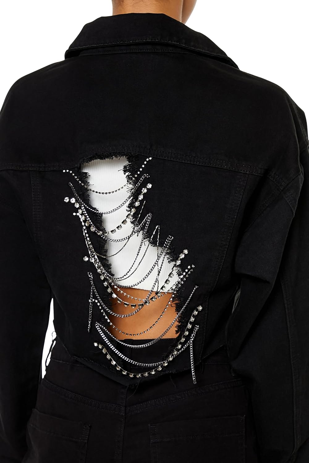 Forever 21 Women’s Rhinestone Chain Denim Jacket