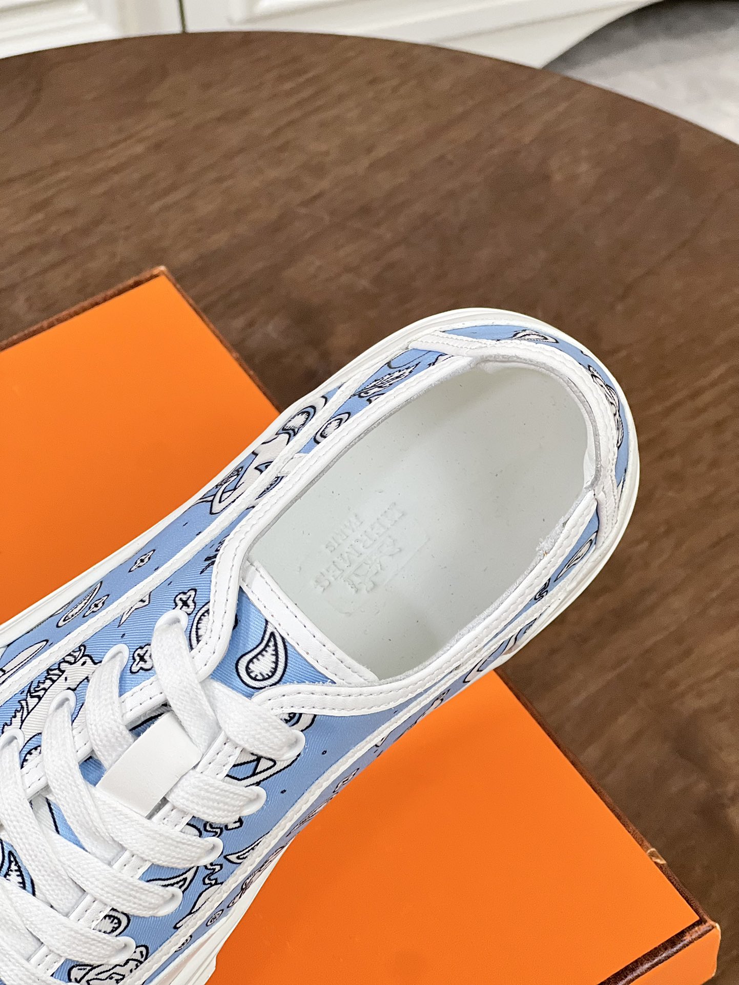 Get Sneaker Hermes Blue | Hermes Horse Hat and Leaf Pattern