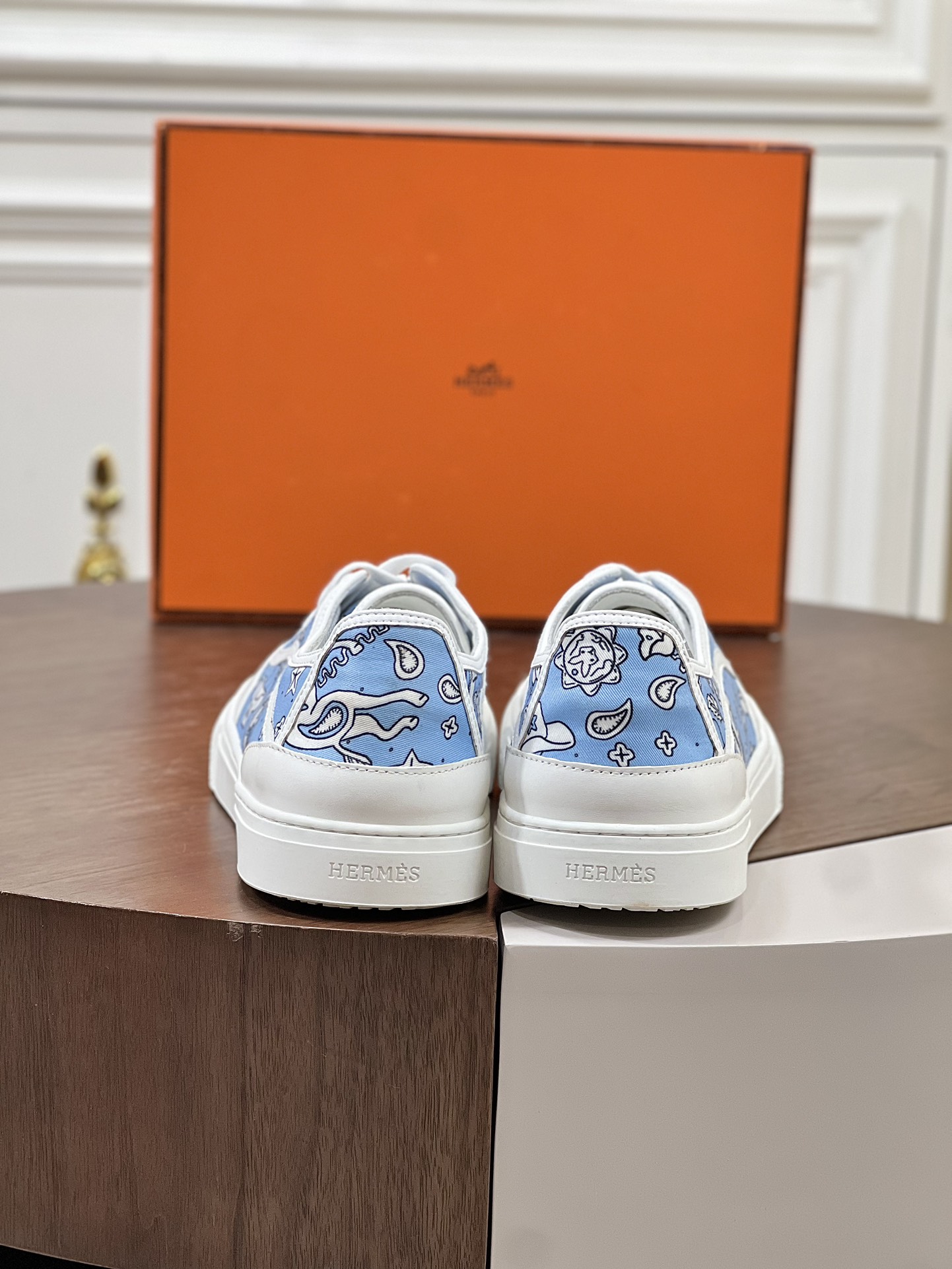 Get Sneaker Hermes Blue | Hermes Horse Hat and Leaf Pattern