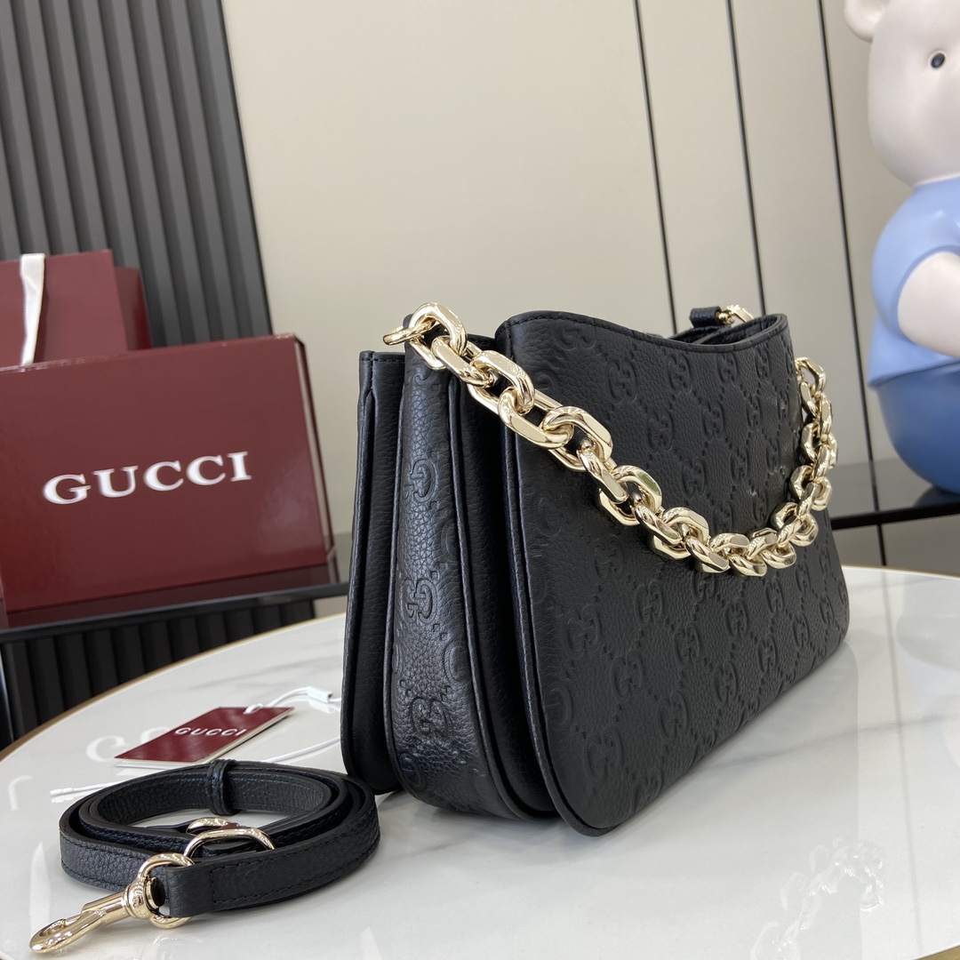 GG Emblem medium shoulder bag in black GG leather