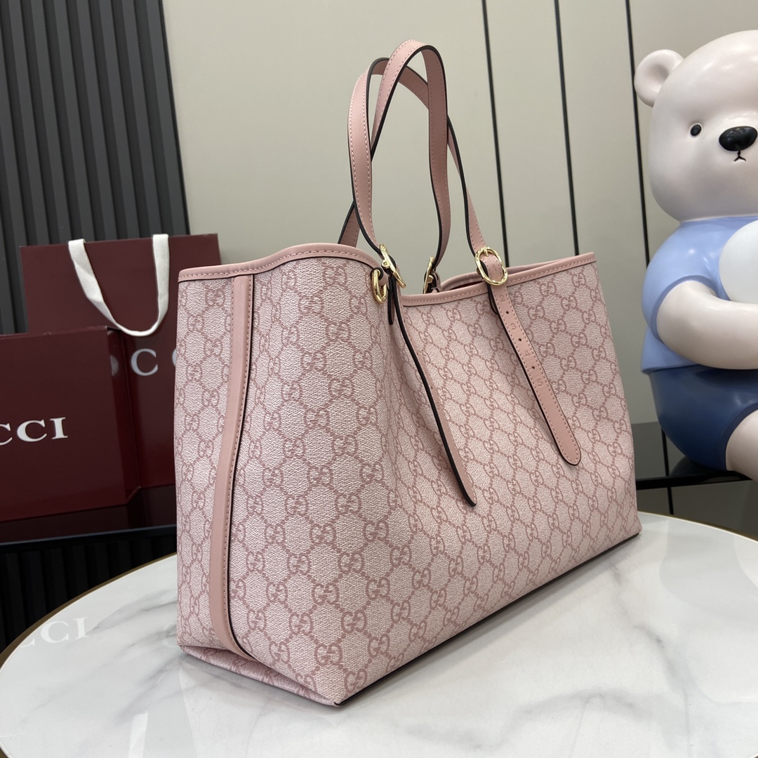 GG Emblem medium tote bag in light pink coated fabric | GUCCI