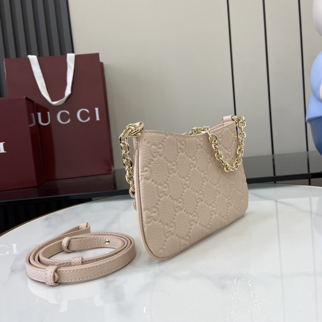 GG Emblem small shoulder bag in light pink leather | GUCCI
