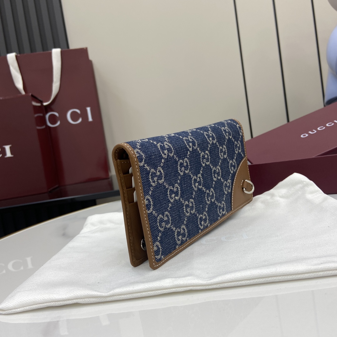 GG Emblem small wallet in blue and ivory denim | GUCCI