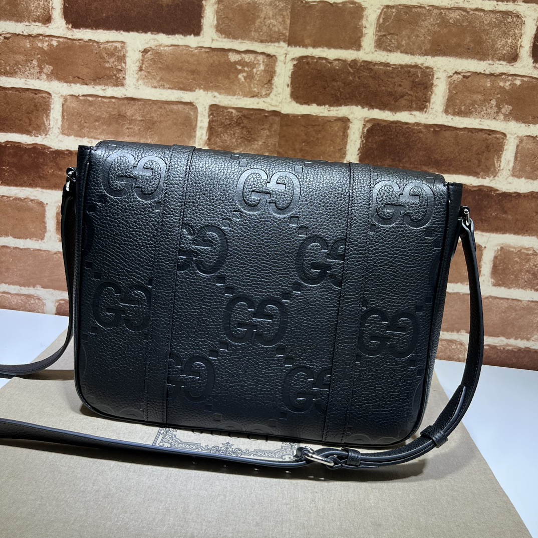 GG jumbo medium messeger bag in black leather | GUCCI®
