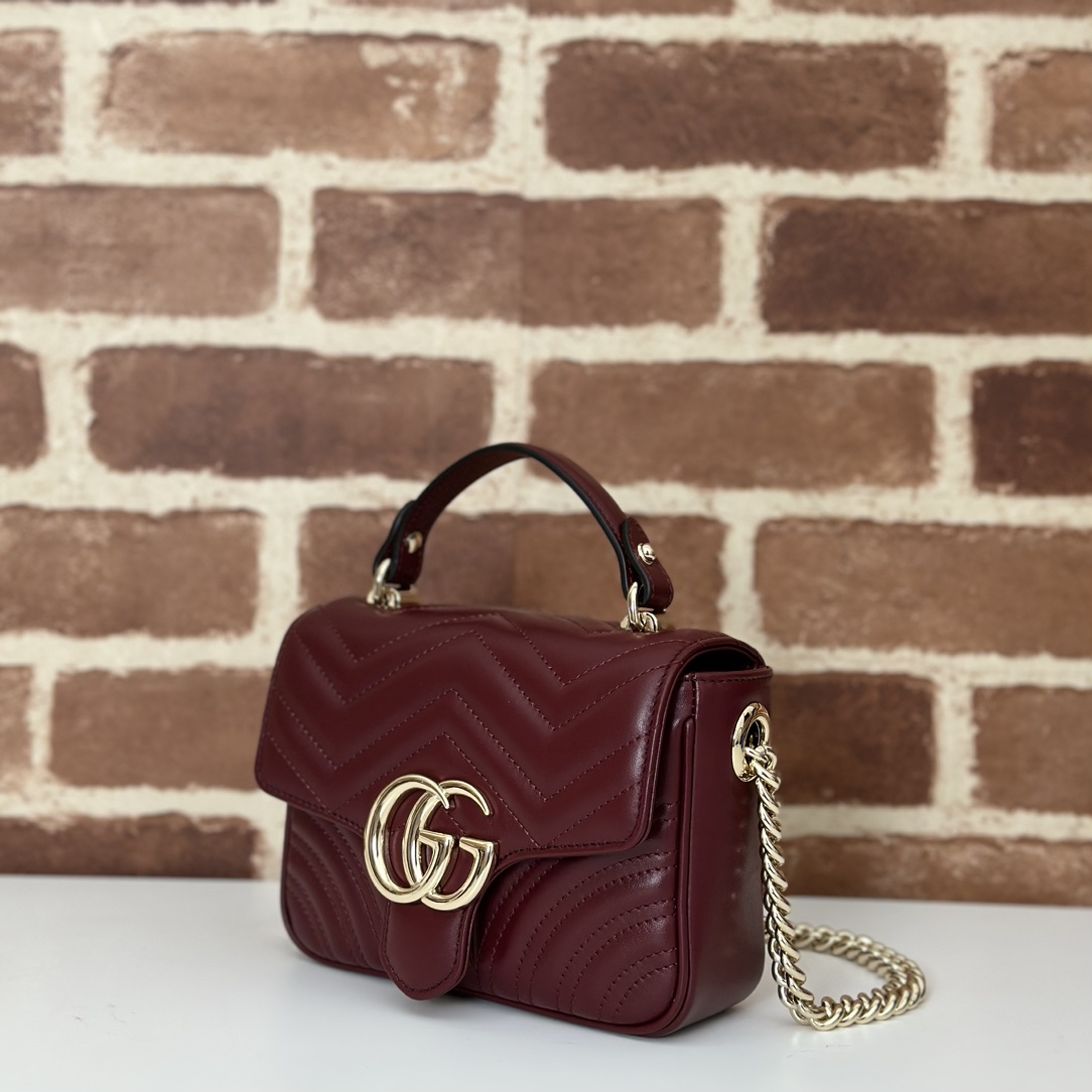 GG Marmont mini top handle bag in Rosso Ancora red leath