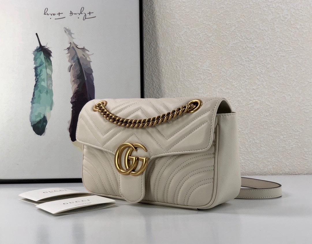 GG Marmont small shoulder bag in light grey leather | GUCCI®