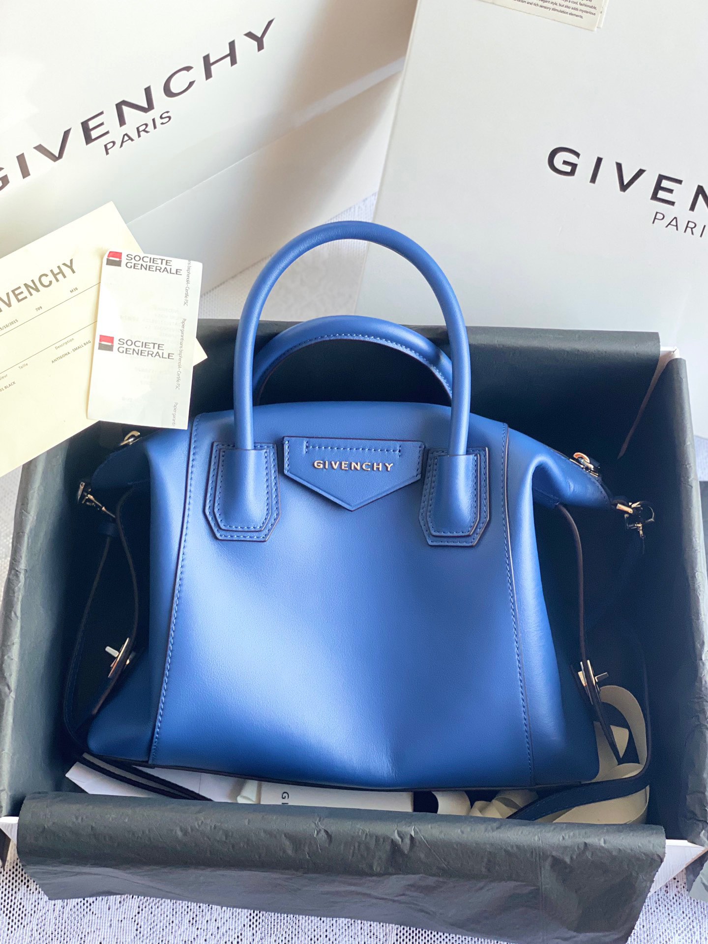 Givenchy Blue Sugar Goatskin Leather Mini Antigona Bag
