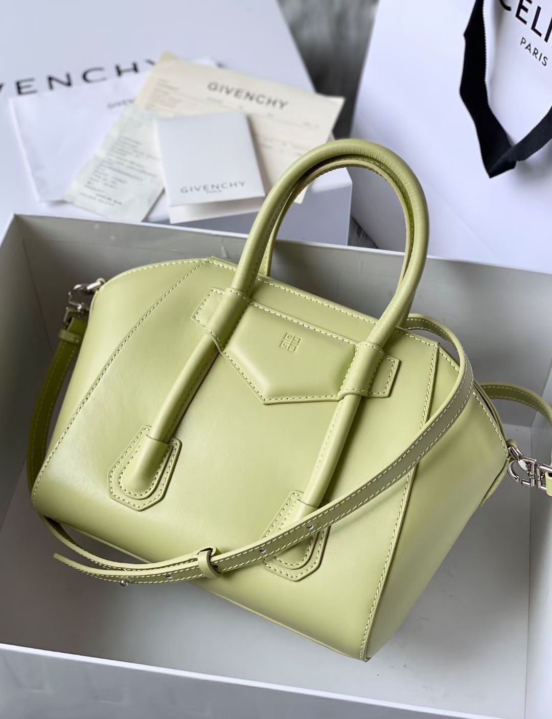 GIVENCHY Box Calfskin Mini Lock Antigona Shoulder Bag Avocado Green 1631970