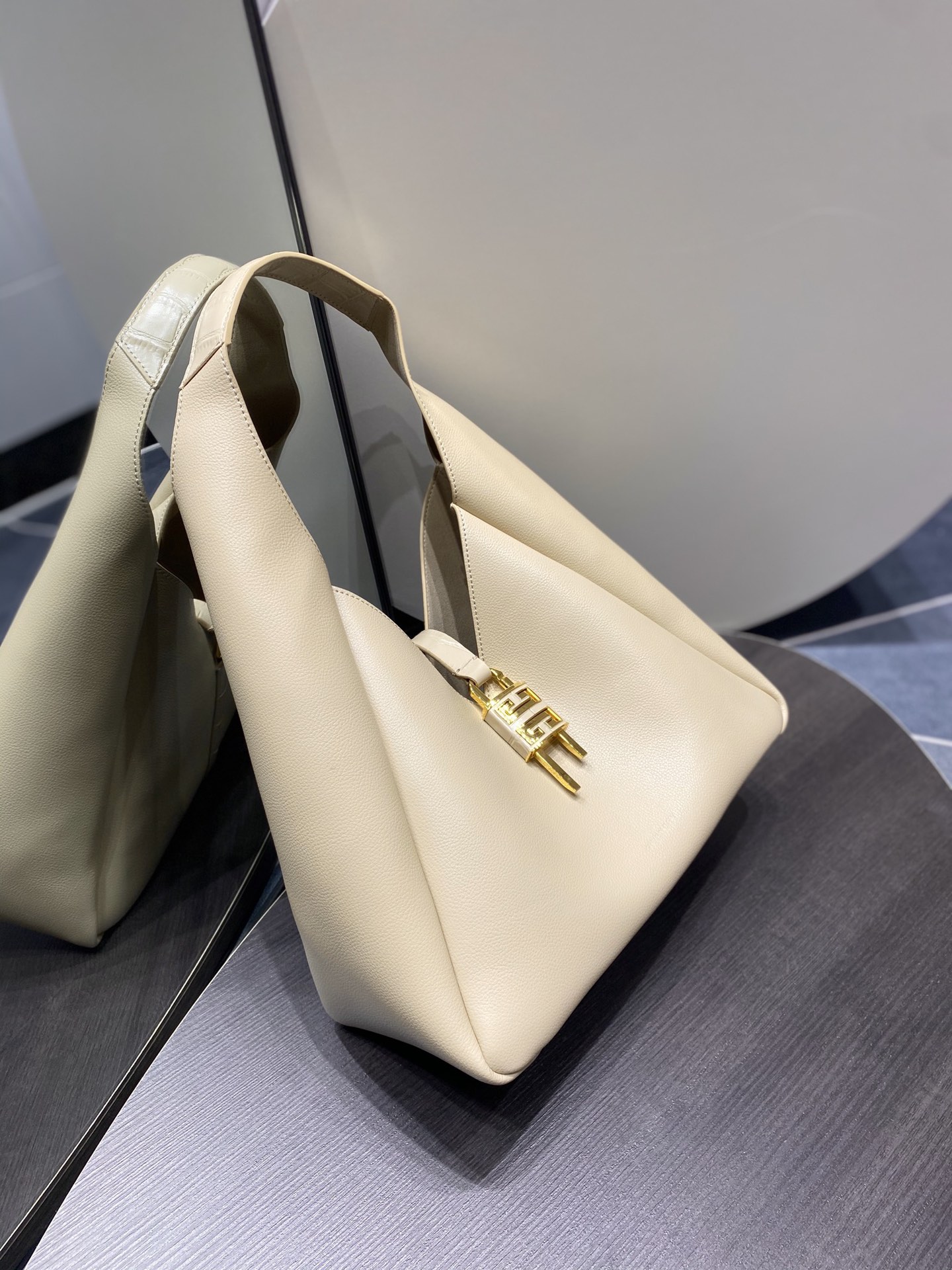Givenchy G-Hobo Medium Leather Shoulder Bag In Beige - 40% Off