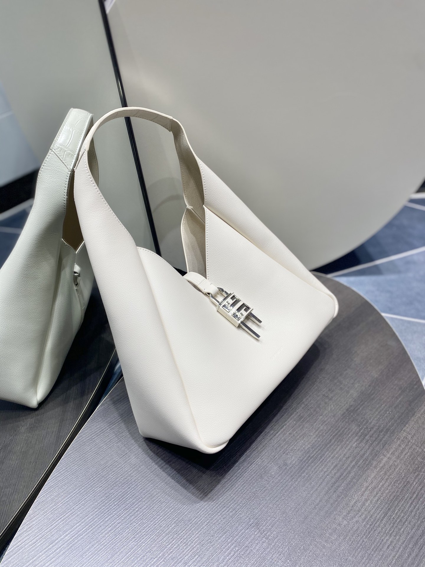Givenchy G-Lock Leather Embossed Shoulder Bag Cream
