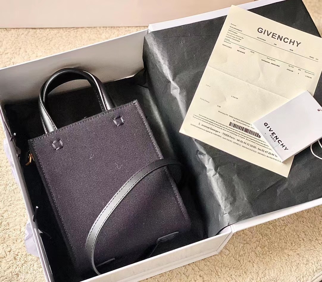 Givenchy G Tote Vertical Mini Canvas Leather Bag Black