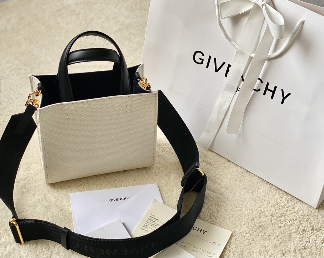Givenchy Mini G Tote Shopping Bag Canvas Leather Beige –