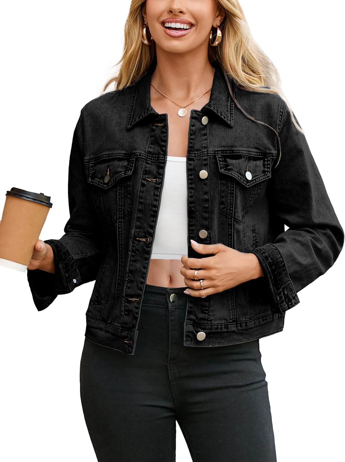 Glamaker Womens Jean Jacket 2025 Basic Trendy Long Sleeve Denim Jackets Button Down Fitted Trucker Shacket with Pockets