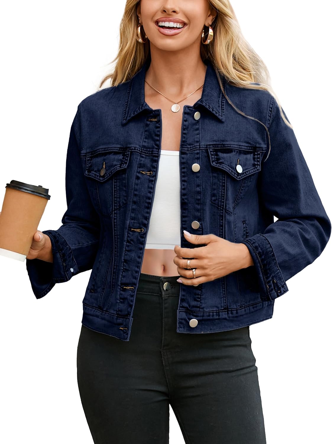 Glamaker Womens Jean Jacket 2025 Basic Trendy Long Sleeve Denim Jackets Button Down Fitted Trucker Shacket with Pockets