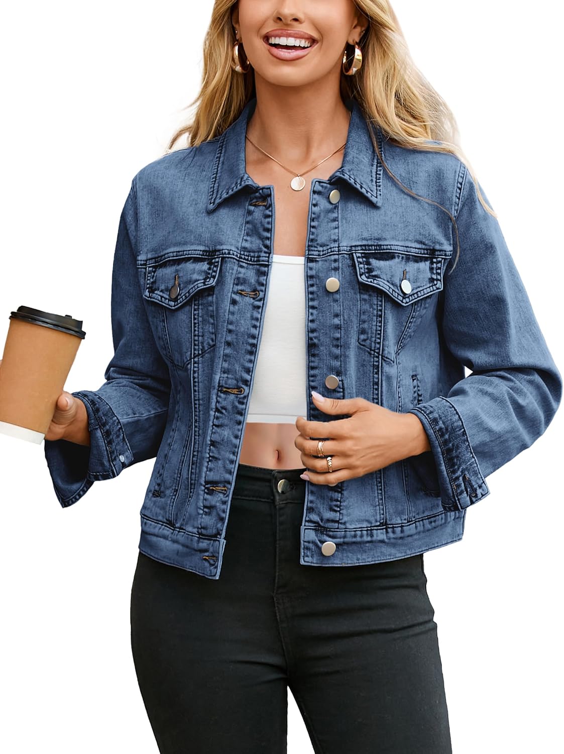 Glamaker Womens Jean Jacket 2025 Basic Trendy Long Sleeve Denim Jackets Button Down Fitted Trucker Shacket with Pockets