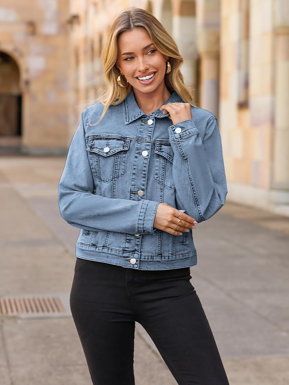 Glamaker Womens Jean Jacket 2025 Basic Trendy Long Sleeve Denim Jackets Button Down Fitted Trucker Shacket with Pockets