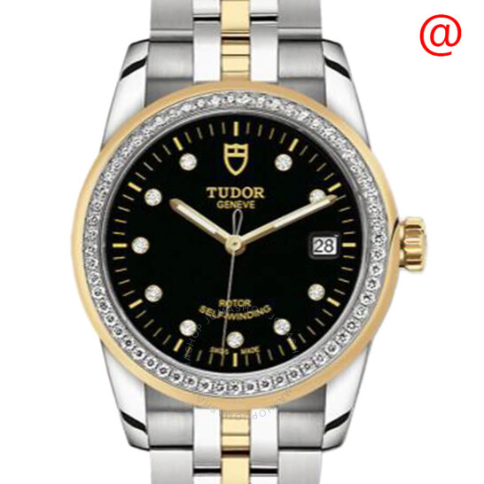 Glamour Date Automatic Diamond Black Dial Ladies Watch