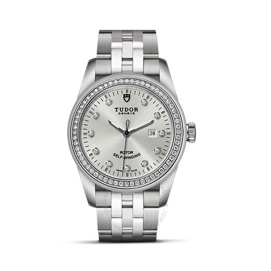 Glamour Date Automatic Diamond Silver Dial Ladies Watch
