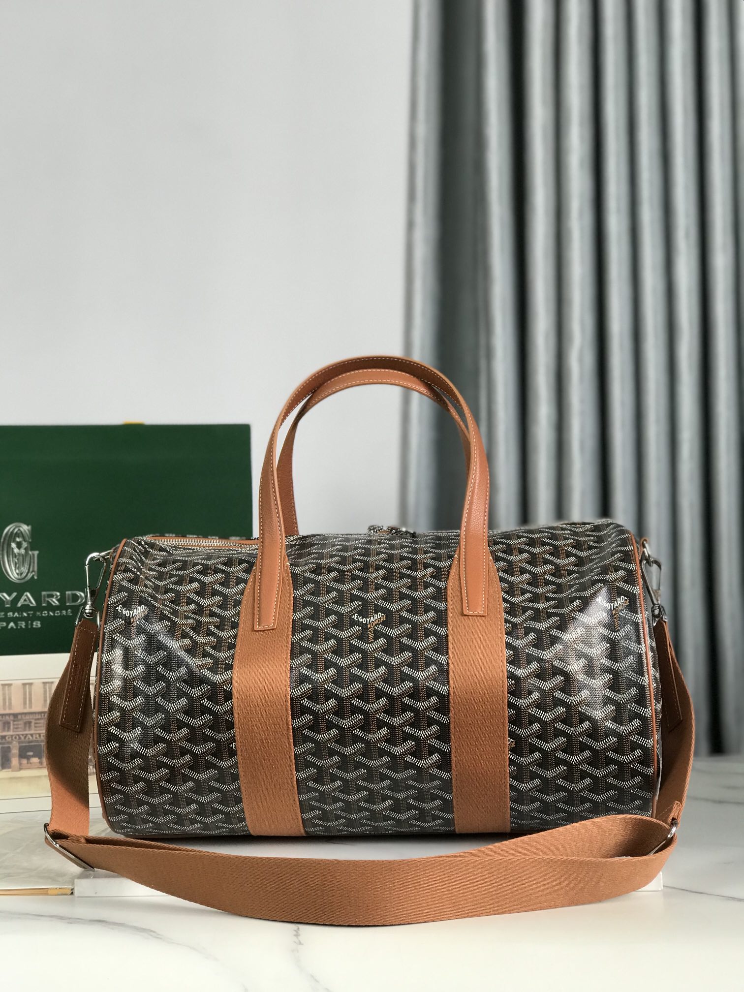Goyard Barrel 40 Sports Bag Black Tan