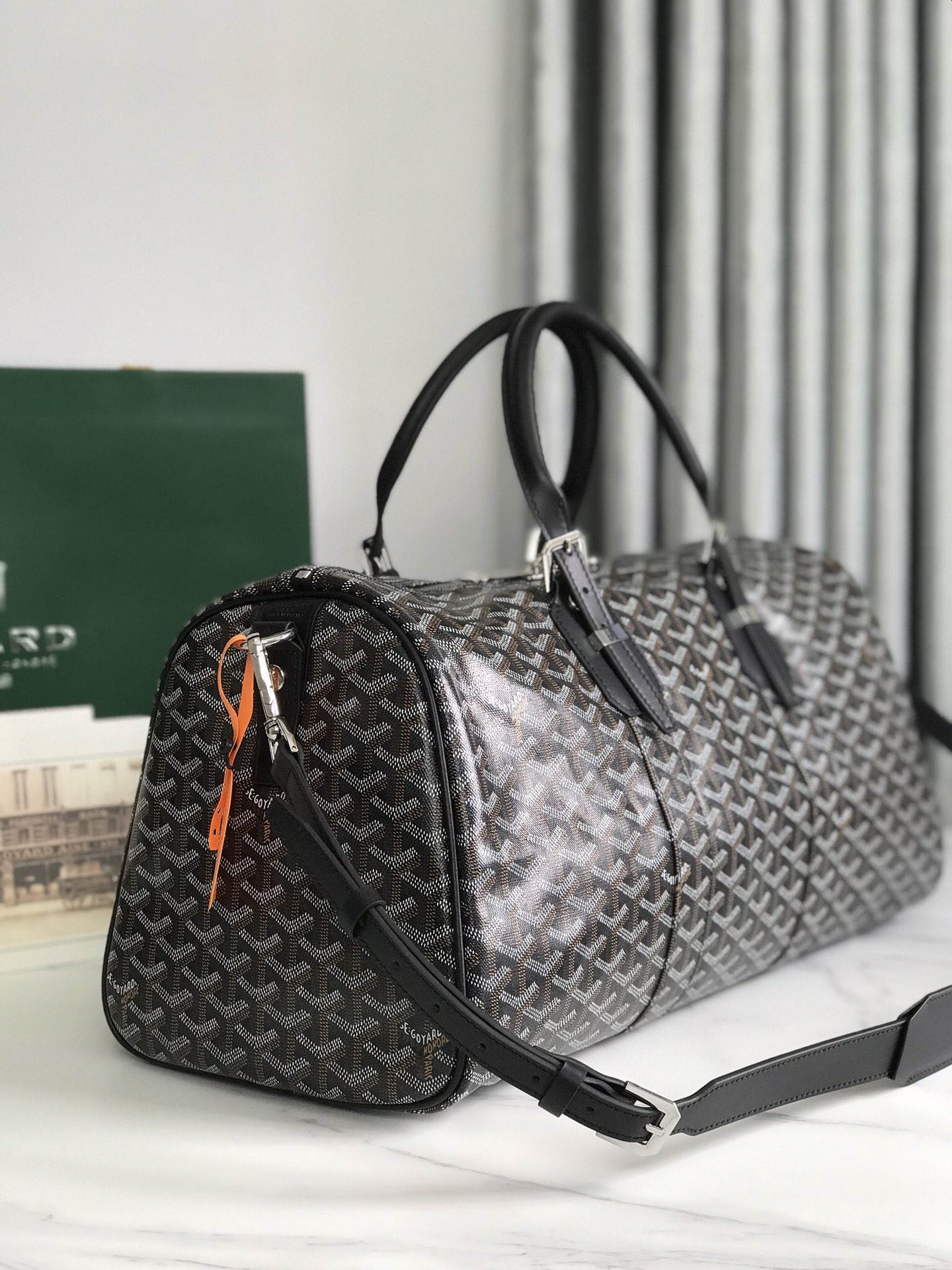 Goyard black brown Goyardine Coated Canvas Croisjour 55 Boston Bag