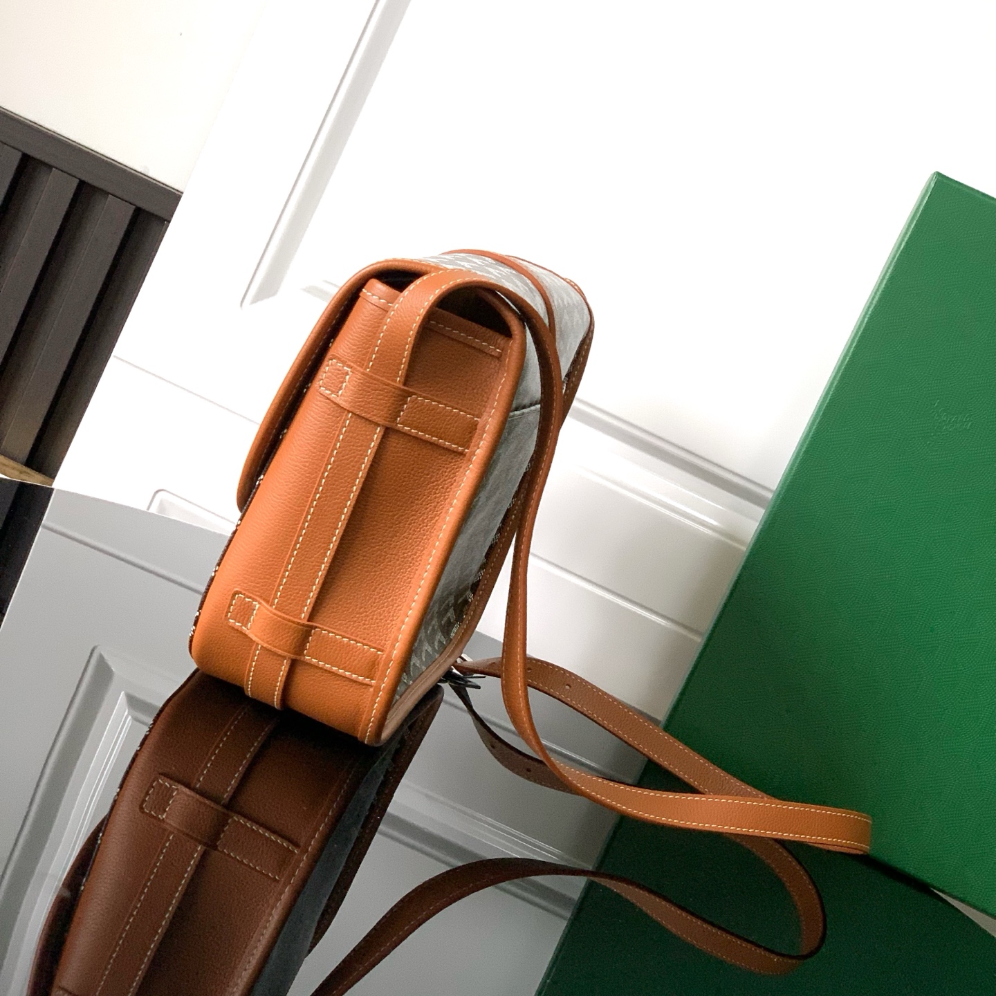 Goyard Black Goyardine Canvas And Tan Chevroches