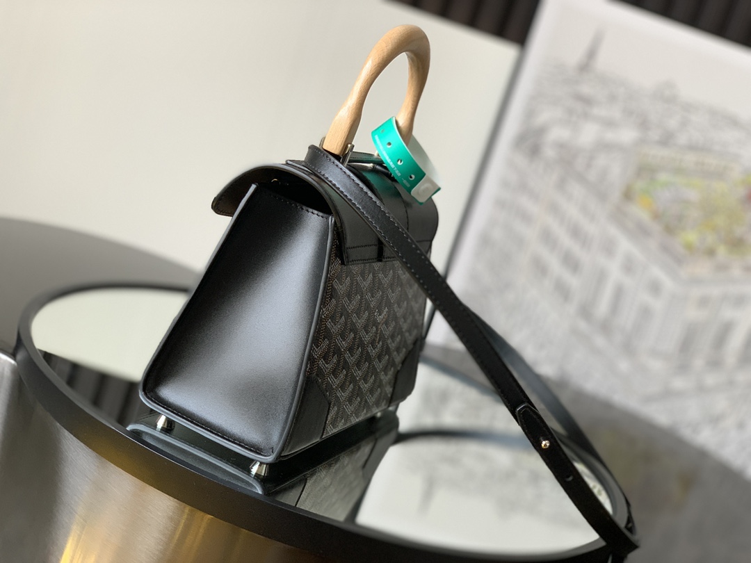 Goyard Black Goyardine Coated Canvas and Leather PM Saigon