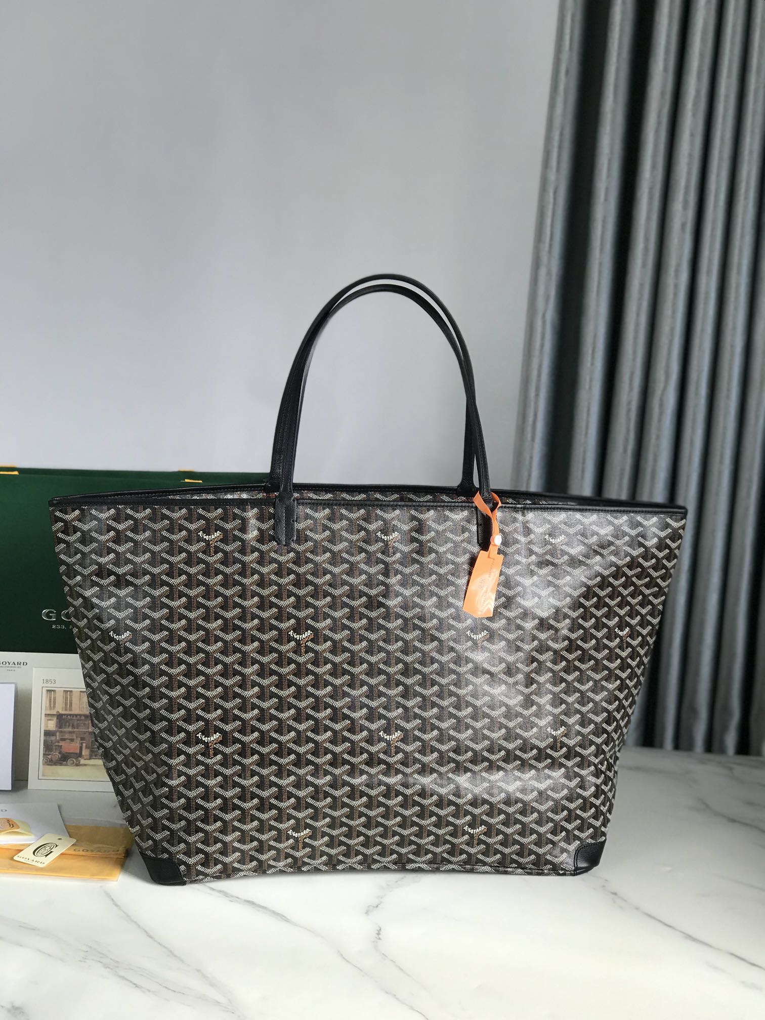 Goyard Black Goyardine Saint Louis GM Leather Cloth Pony-style calfskin Cloth ref.224679