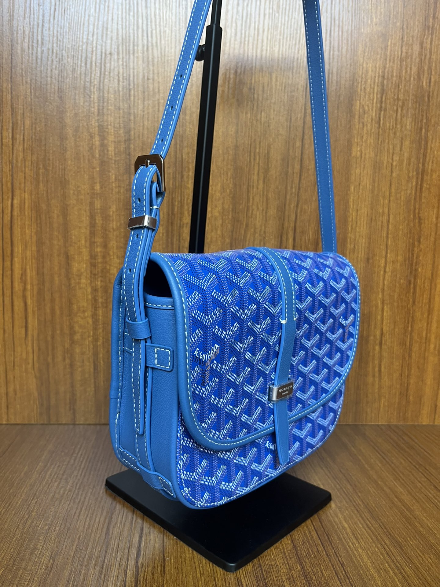 Goyard Blue Chevron Print Coated Canvas Belvedere MM Saddle Bag Goyard