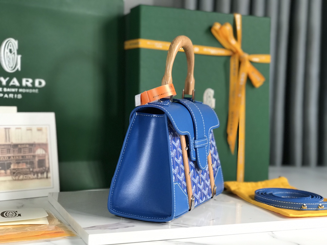 Goyard Blue Coated Canvas and Leather Saigon Top Handle Bag