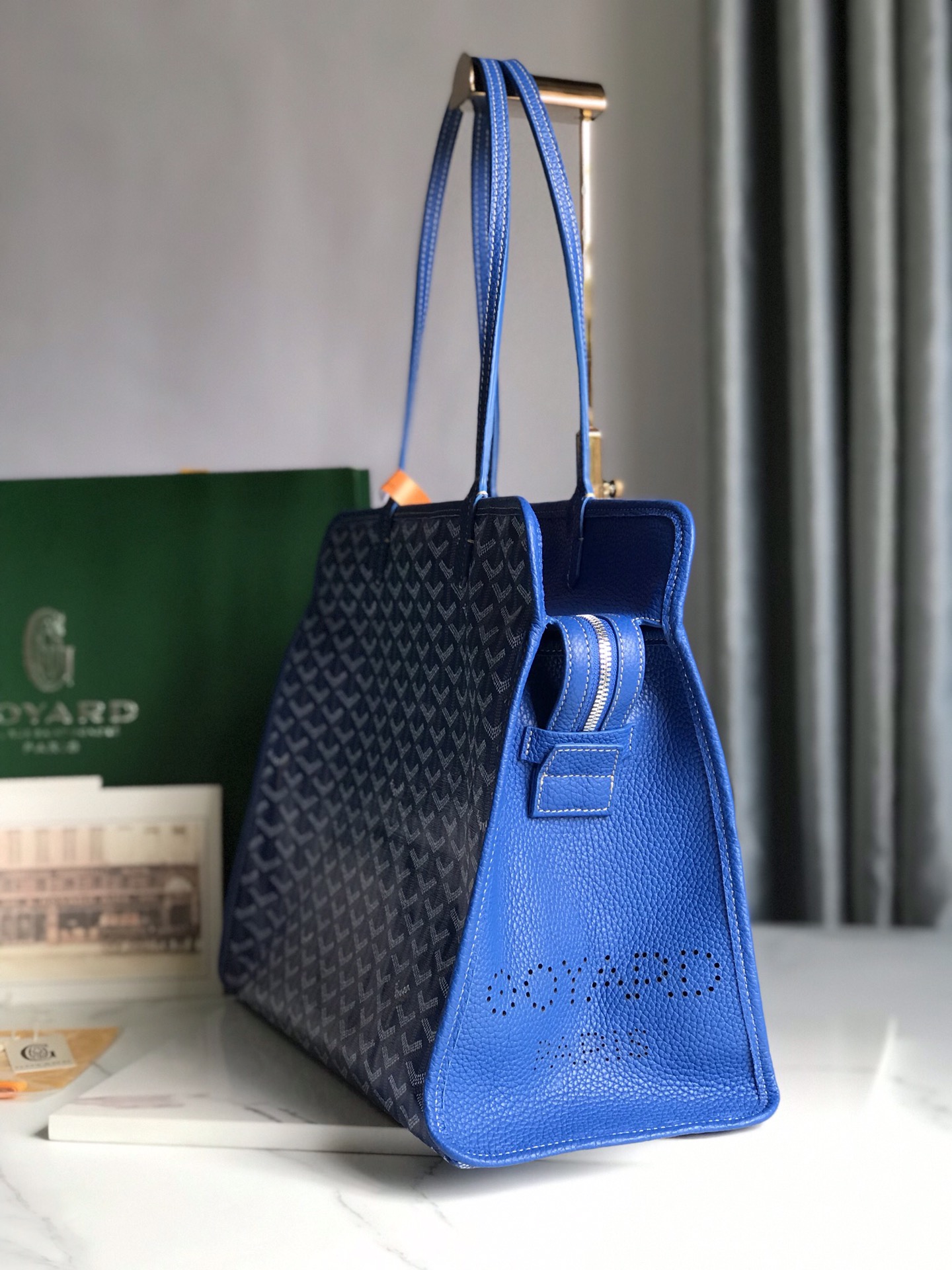 Goyard Blue Goyardine Coated Canvas and Leather