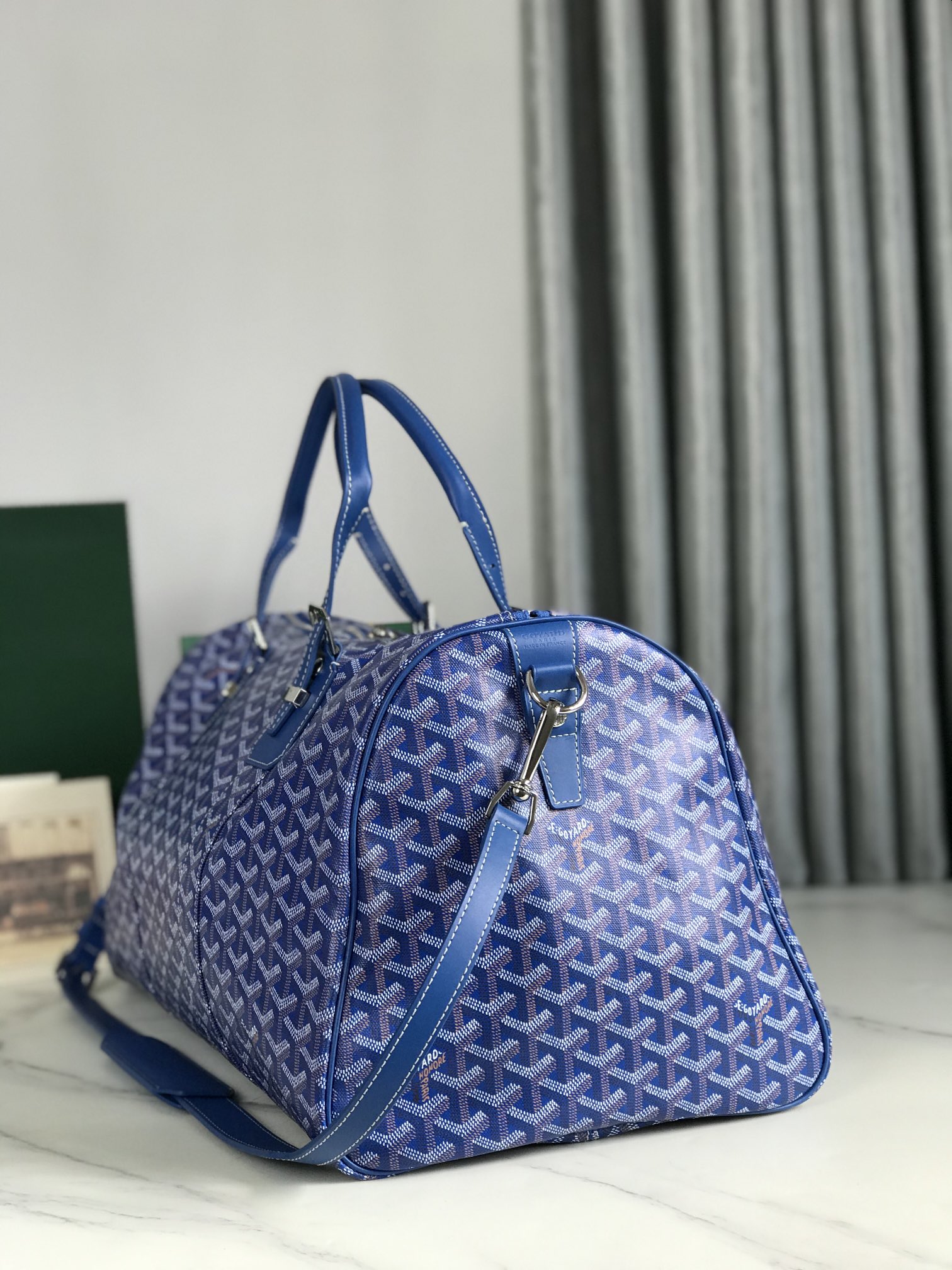 Goyard blue Goyardine Coated Canvas Croisjour 55 Boston Bag