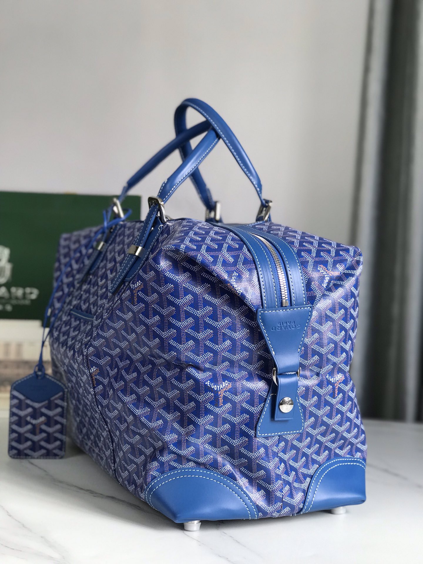 Goyard Bowling 45 Bag Sky Blue Goyardine Canvas and Cervon