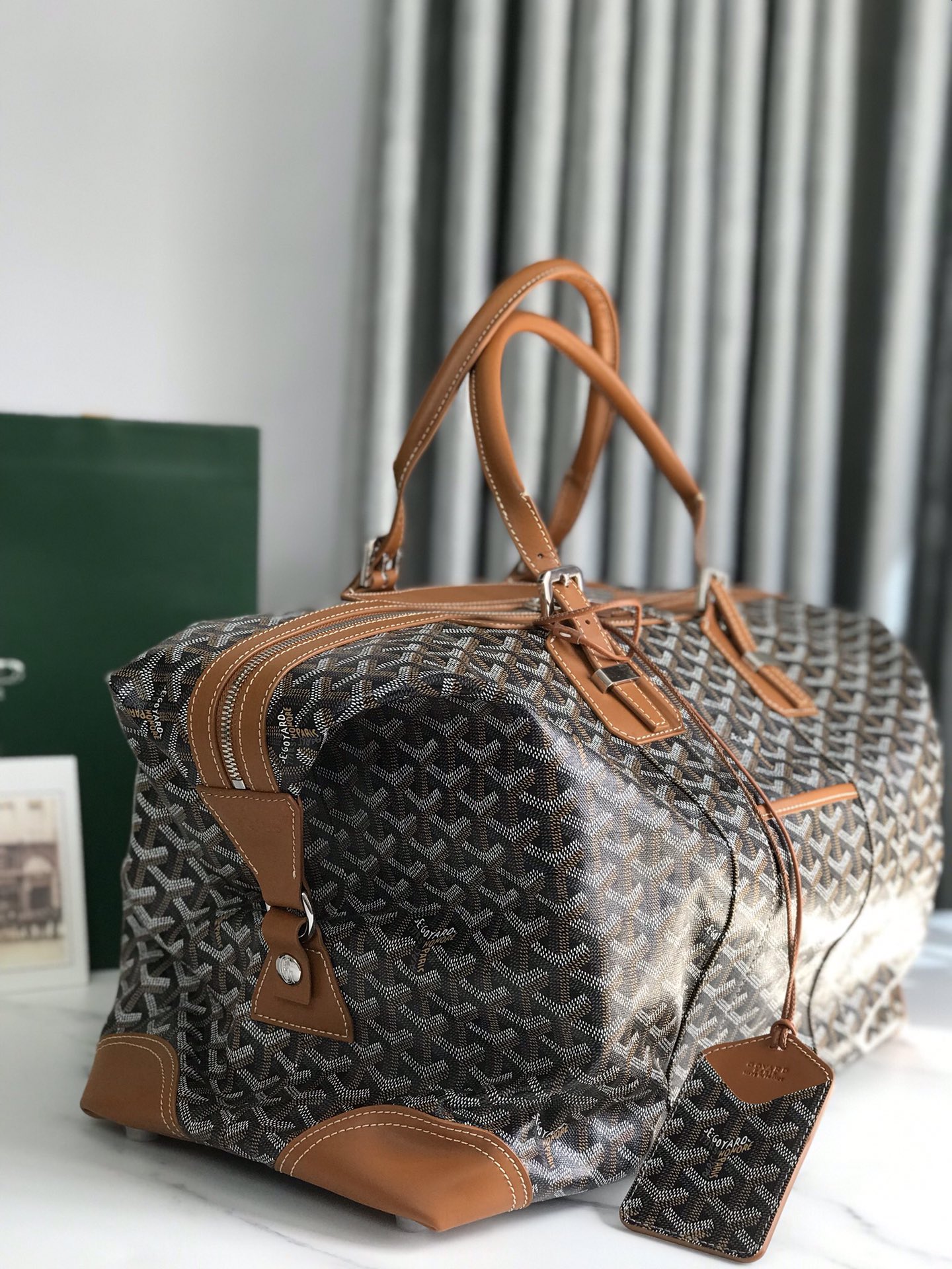 GOYARD Bowling 55 Bag in Black and Tan For Sale at