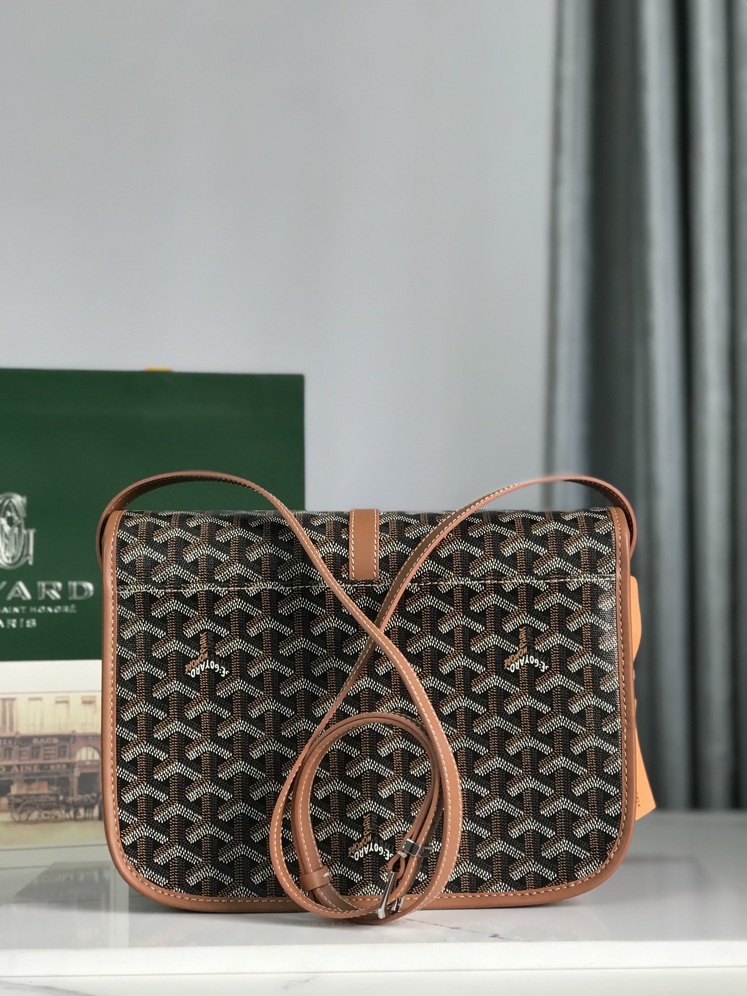 Goyard Brown Goyardine Belvedere MM Leather Cloth