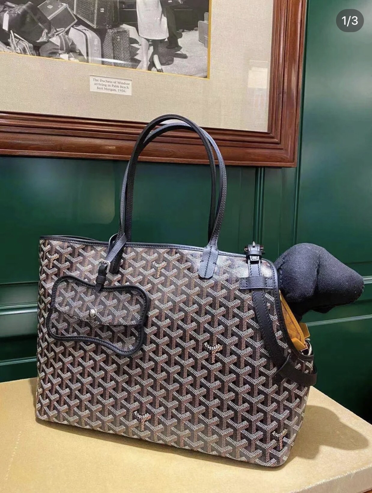 Goyard Chien Gris Pet Carrier Tote Coated Canvas bag black brown