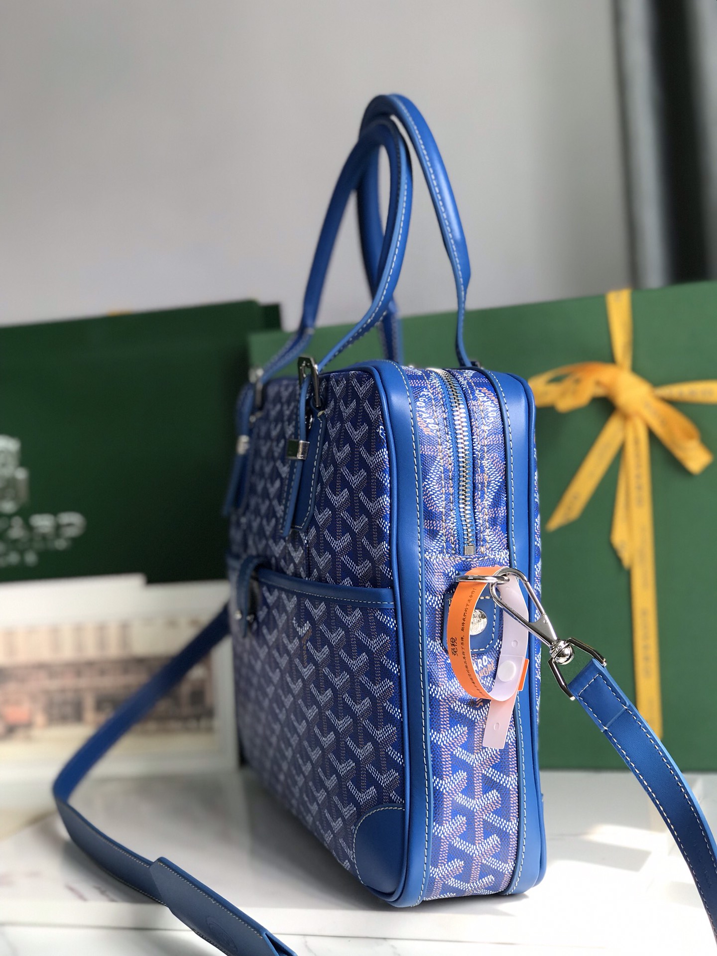 GOYARD Goyardine Ambassade PM Briefcase Sky Blue 120560