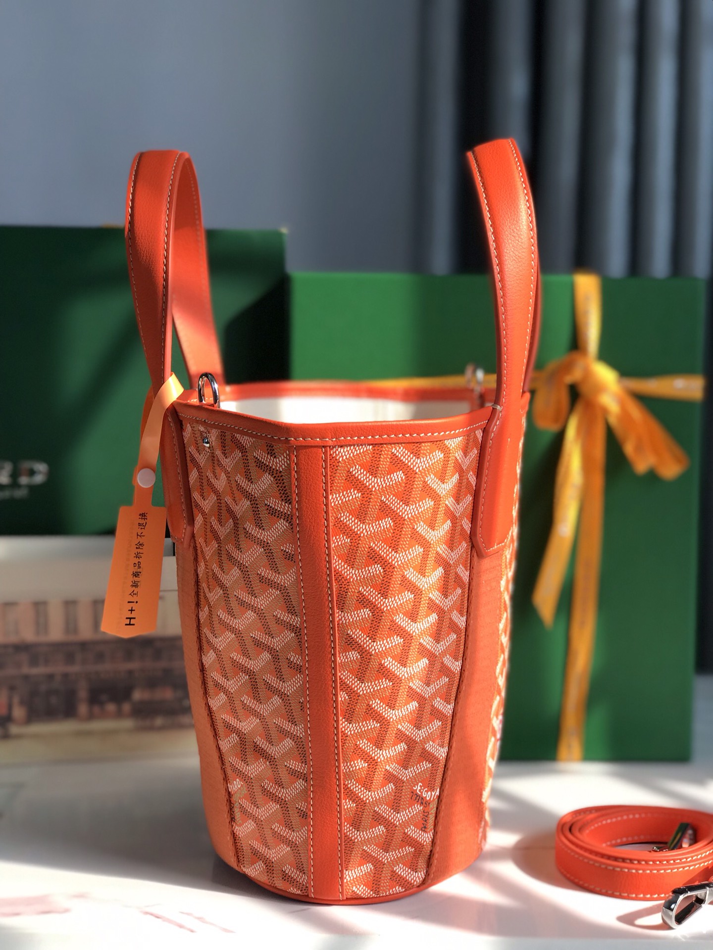 Goyard Goyardine Belharra PM Coral Tote Palladium bag orange