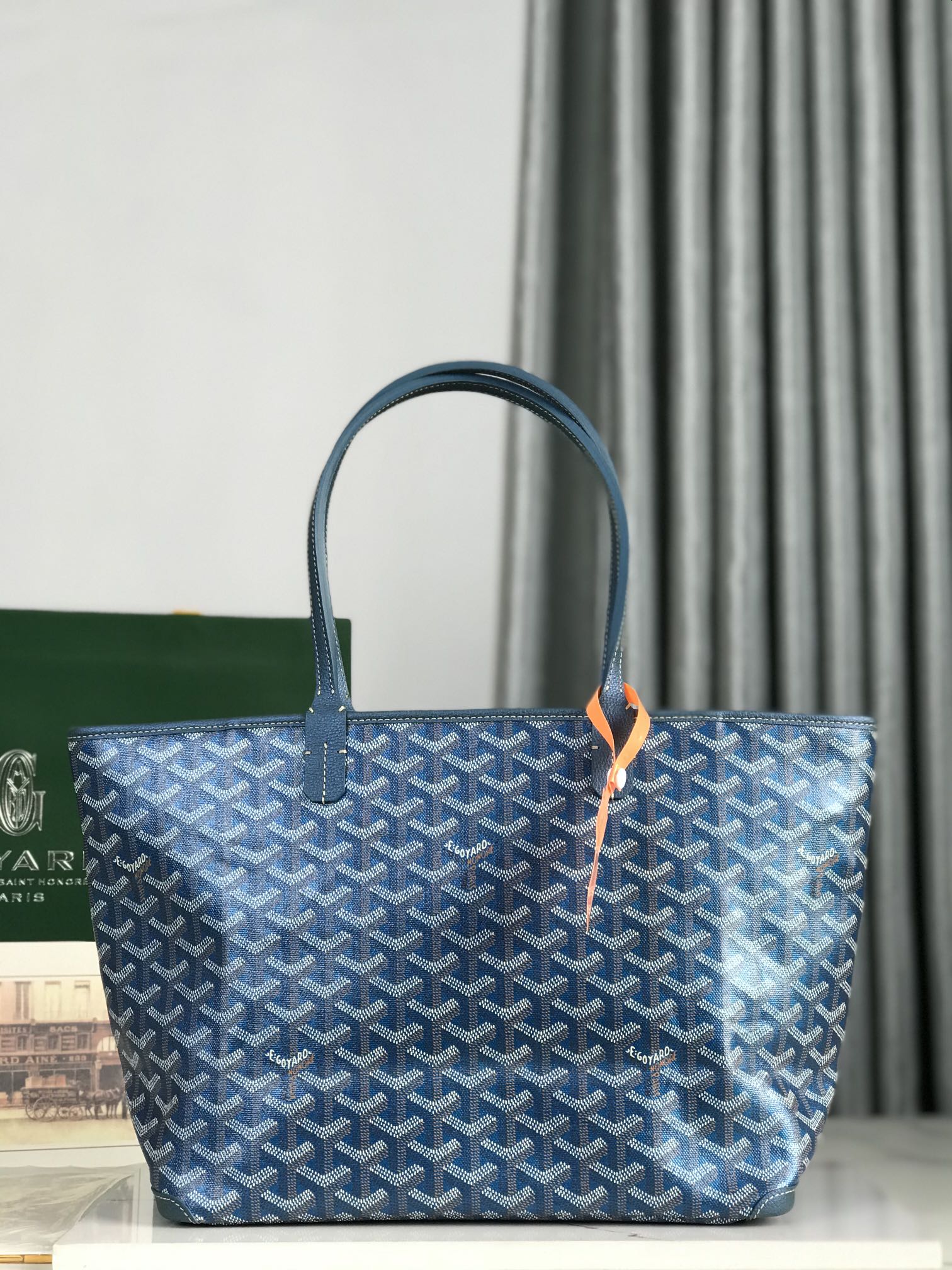 Goyard Goyardine blue Artois Tote PM Palladium