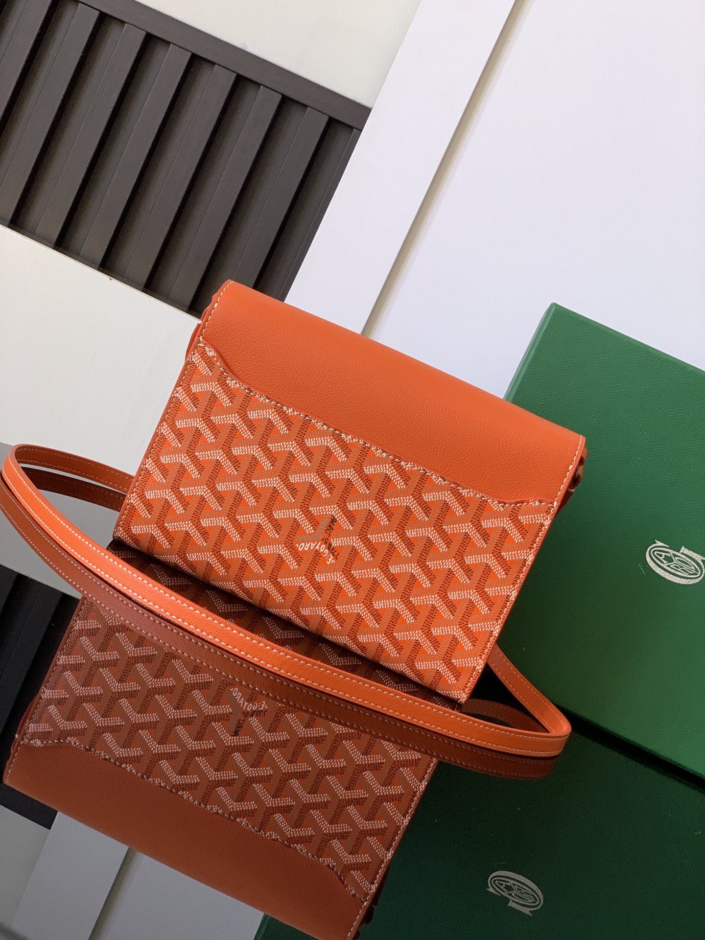 GOYARD Goyardine Calfskin Chypre Wallet Pouch orange
